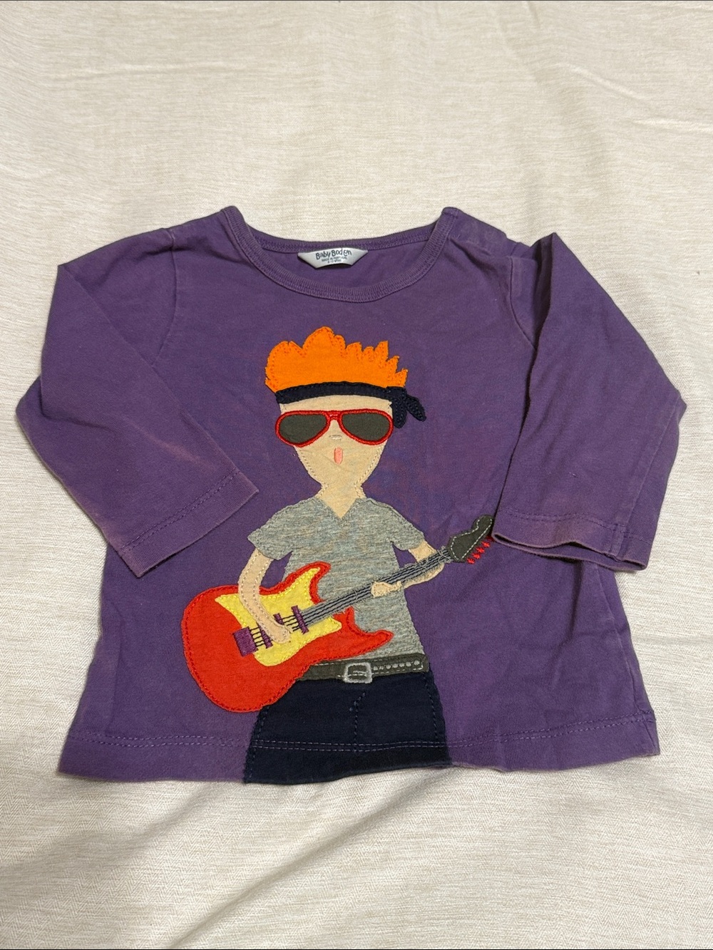 Vintage Baby Boden Rocker Guitar Purple Shirt Size 6-12 Months